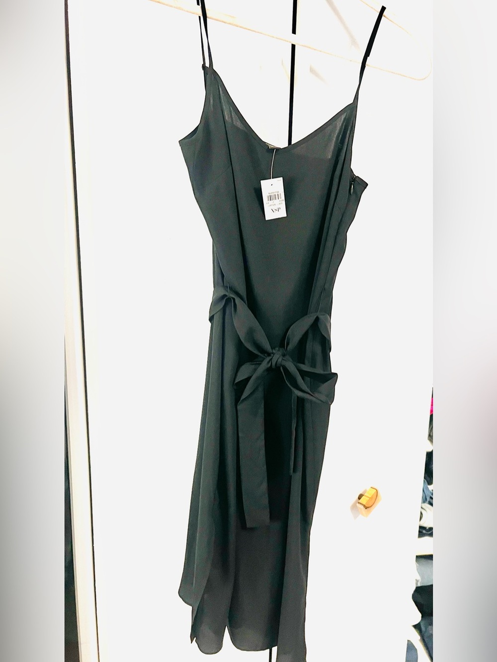 NWT Ann Taylor Women’s Black Slip Dress with Waist Tie